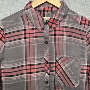 Casa‎ Cabana Wendy Blush Grey Plaid Button Down Shirt Blouse Womens Size L NEW